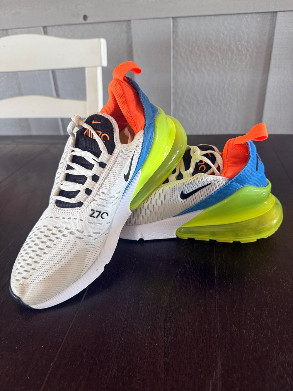 Nike Women Air Max 270 Sneakers — White, Neon Green & Bright Orange